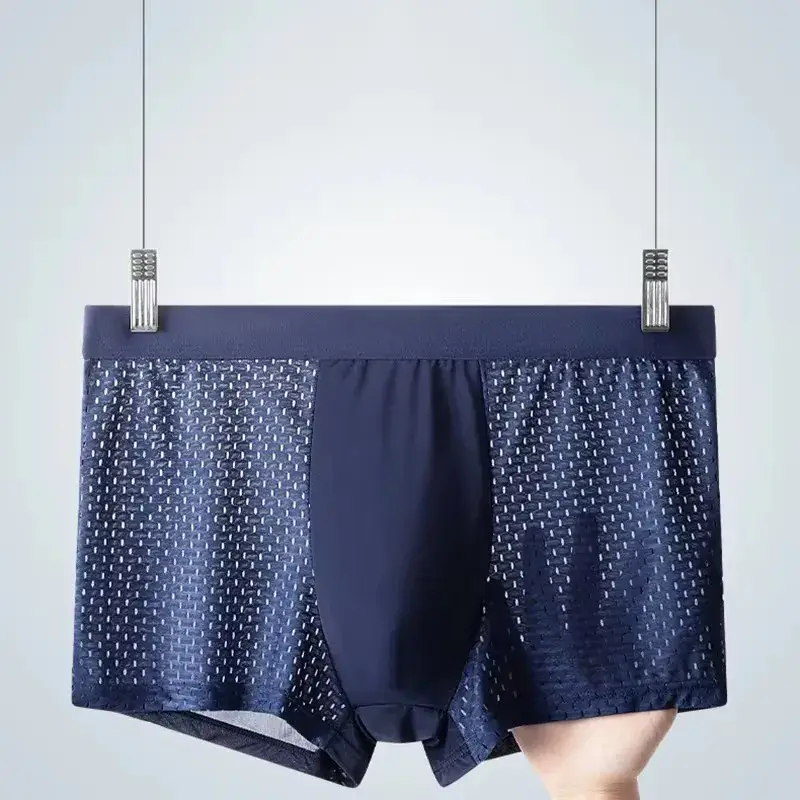 4pcs Men's Underwear Ice Feel Mesh Men Boxershorts Plus Size Panties Solid Sexy Men Boxer Summer Breathable Intimate Underpants