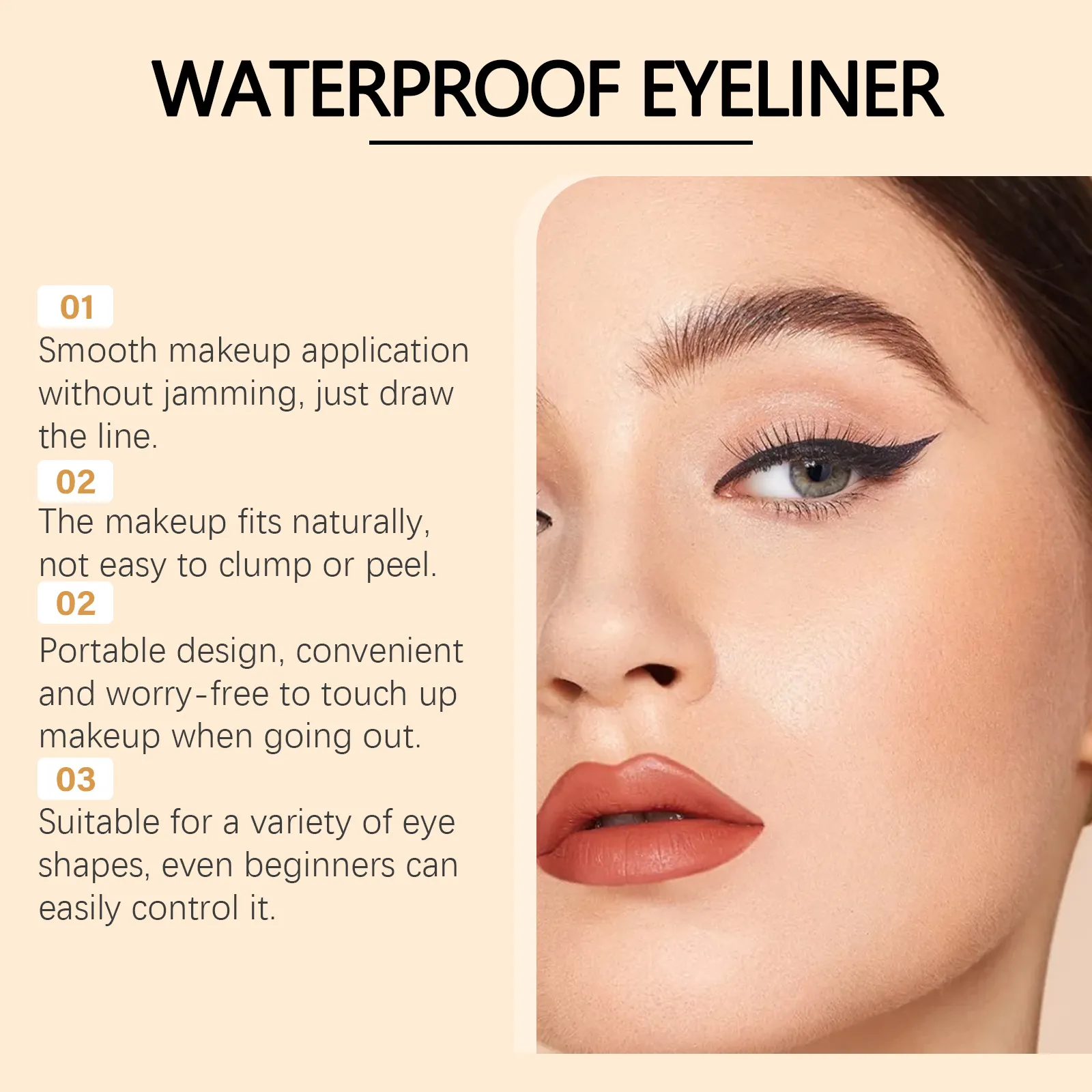 Zephoco Gel Eyeliner Pen Vízálló Smooth Eye Smink Hosszan tartó izzadságálló, olajálló Smudge Proof Eye Liner Ceruza smink