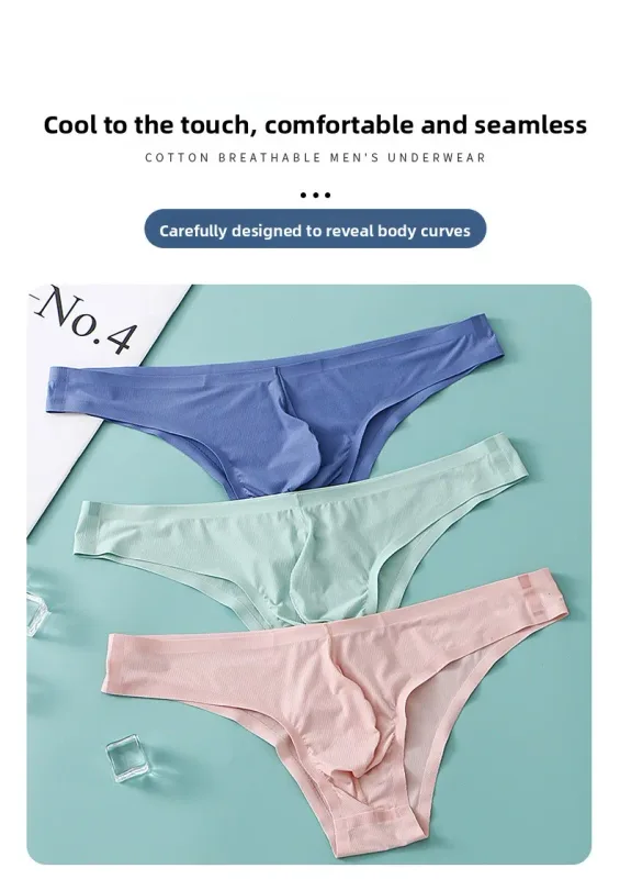Half Hip Small Triangle Men's Underwear Low Waist Sexy Young Men Ice Silk Seamless Briefs Summer Lightweight Breathable Panties