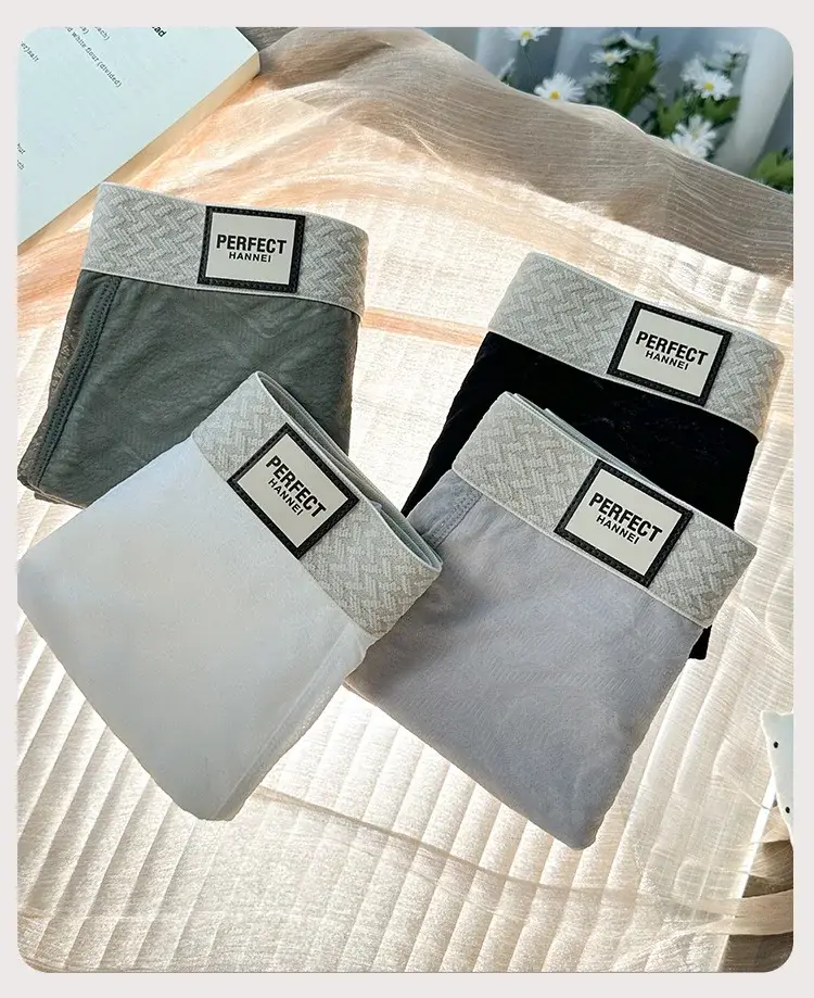 Men's Ice-Silk Jacquard Boxer Briefs: Cooling, Breathable, Mid-Rise, Boxer Shorts—comfortable and Simple Style for Young Men