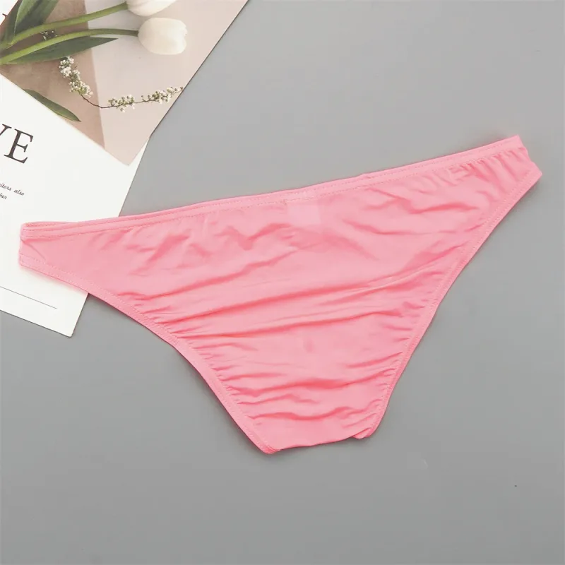 Thin Ice Silk Low Waist Men Briefs Solid Color Semi Transparent Underwear Plus Size Bulge Pouch Smooth Breathable Soft Panties