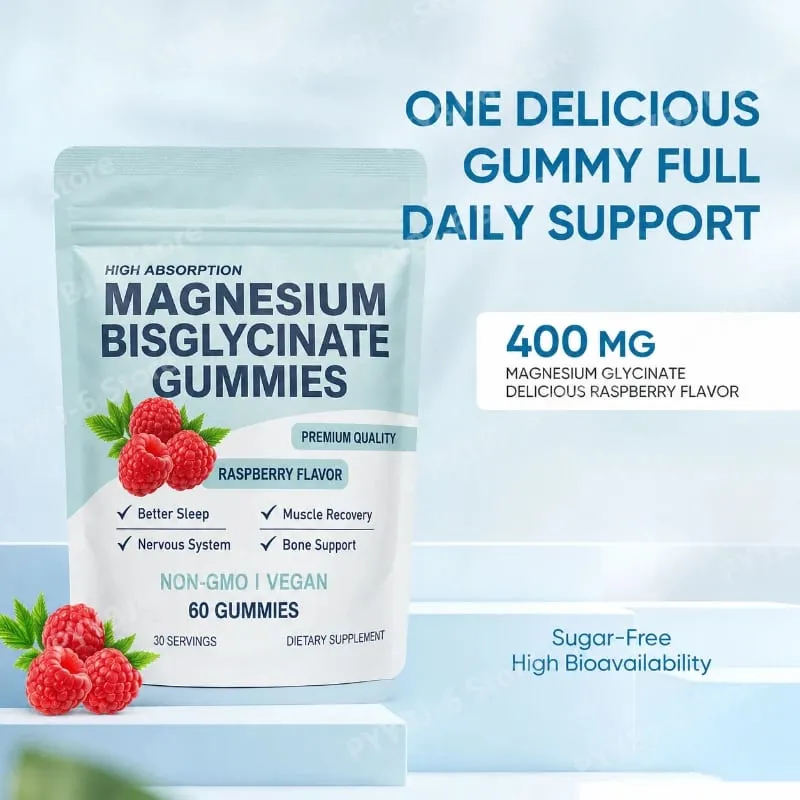 Υψηλής απορρόφησης Bisglycinate Magnesium Gummies Vegan Raspberry Flavor 60 Count Υποστήριξη Υγεία Μυϊκών Οστών Χωρίς ΓΤΟ χωρίς γλουτένη