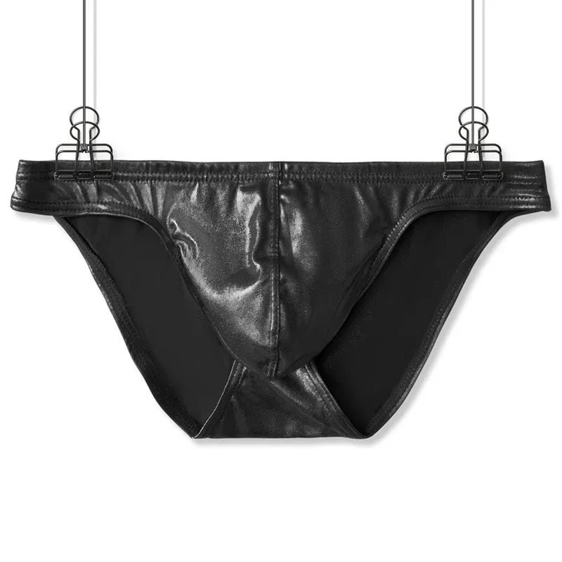 Men's Fashion Low Waist Imitation Leather Briefs with U Convex Pouch Sexy Underwear Lingerie 3PCS/2PCS/1PC Set