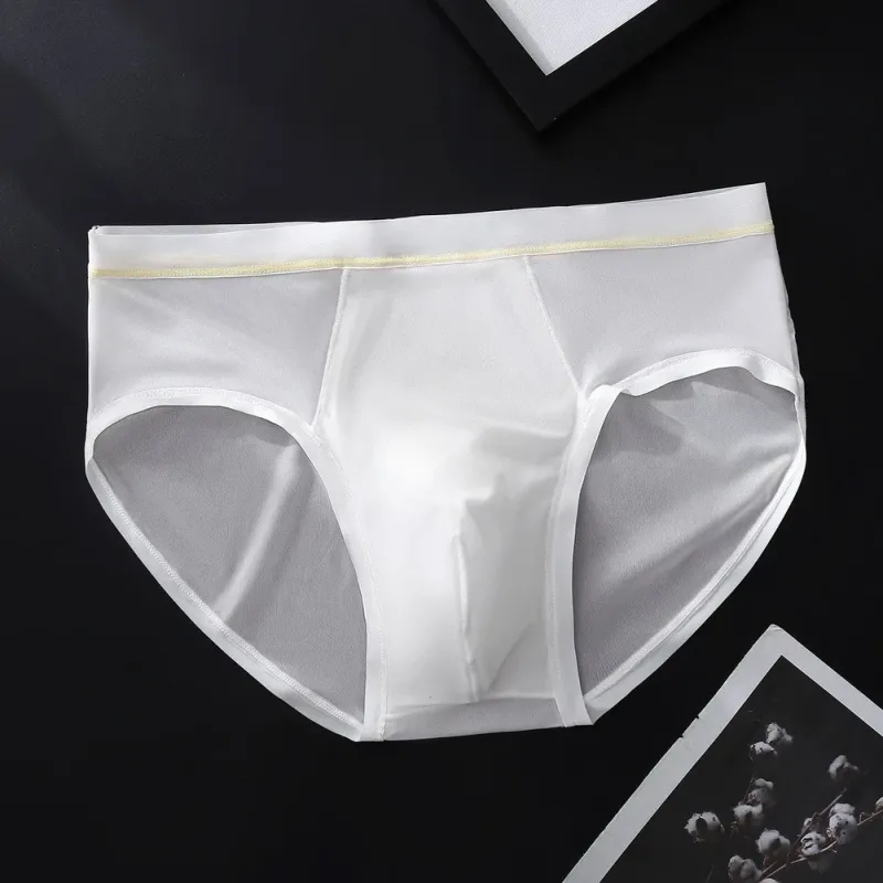 Men's Seamless Ice Silk Briefs Underwear Bulge Pouch Solid Breathable Panties Sexy U Convex Pouch Lingerie Underpants