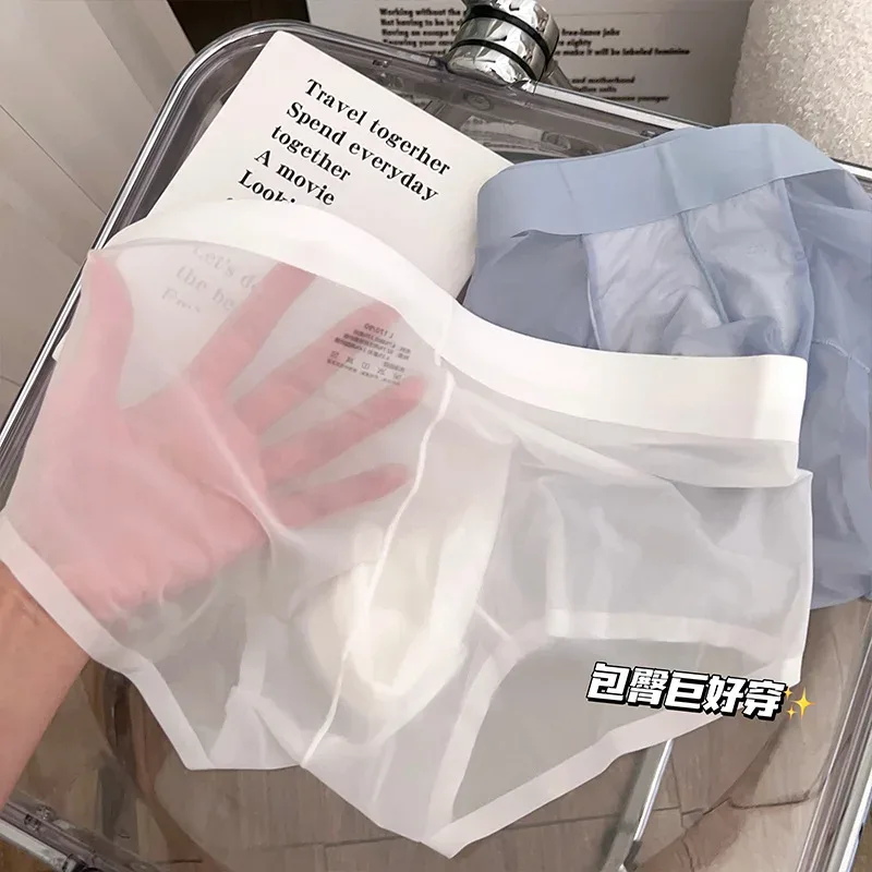 Transparante Slips Heren Ultradunne Ijs Zijde Sneldrogend Slipje Sexy U Ardennen Pouch Man Ondergoed Ademende onderbroek Cuecas