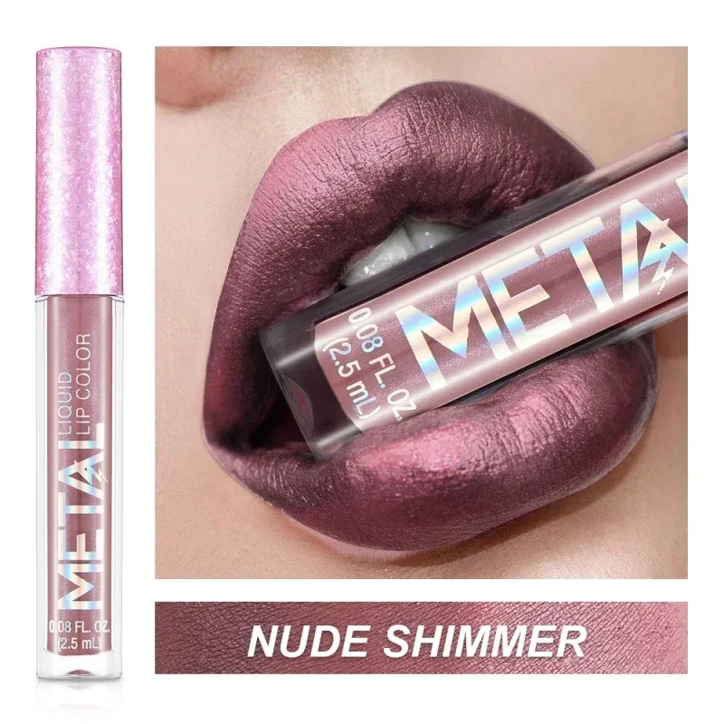 Lipstik Cair Matte Metalik Tahan Air Tahan Lama Antilengket Matte Berkilau Lip Gloss Makeup Bibir Wanita 12 Warna
