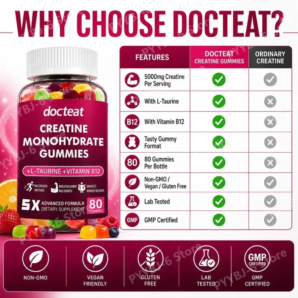 Creatine Monohydrate Gummies 80 Count with Taurine Vitamin B12 Chewable Sports Nutrition Συμπλήρωμα για μυϊκή και ενεργειακή υποστήριξη