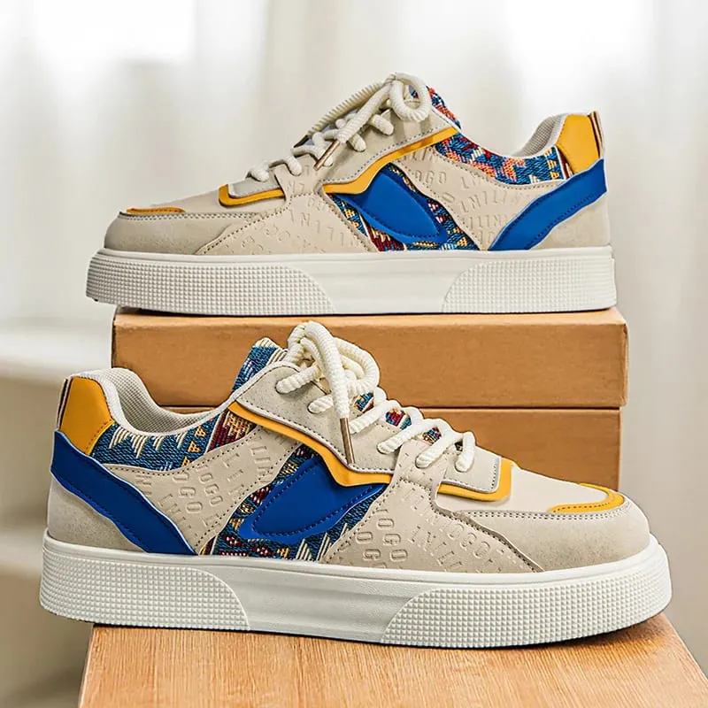 Férfi Vintage Patchwork Platform tornacipők – Etnikai törzsi mintás, alacsony szárú, szabadidős cipők Retro divatos sétacipők férfiaknak