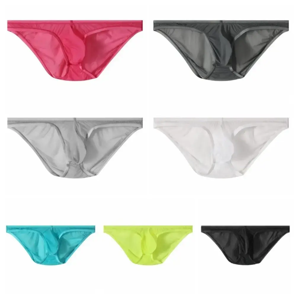 Comfortable Low Waist Ice Silk Briefs Transparent Lingerie Bikini Briefs Mesh Ultra-Thin Men's Triangle Panties Youth