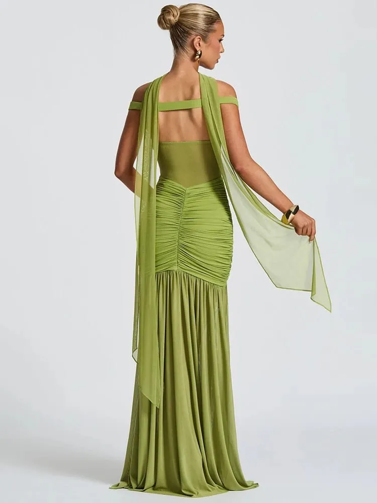 Μακρύ φόρεμα Mozision Off-shoulder Backless Sexy Maxi Women Gown Halter αμάνικο Backless Thigh High Split Club — image 4