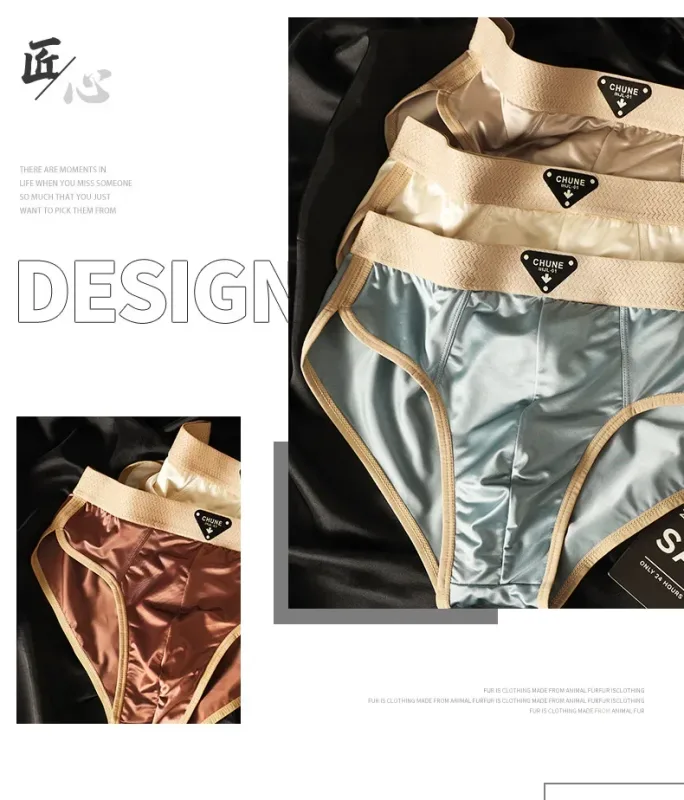 1/3PCS Men's Briefs Ice Silk Satin-like Briefs Men's Underpants Summer Breathable Quick Drying Panties Sexy U Pouch Underwear