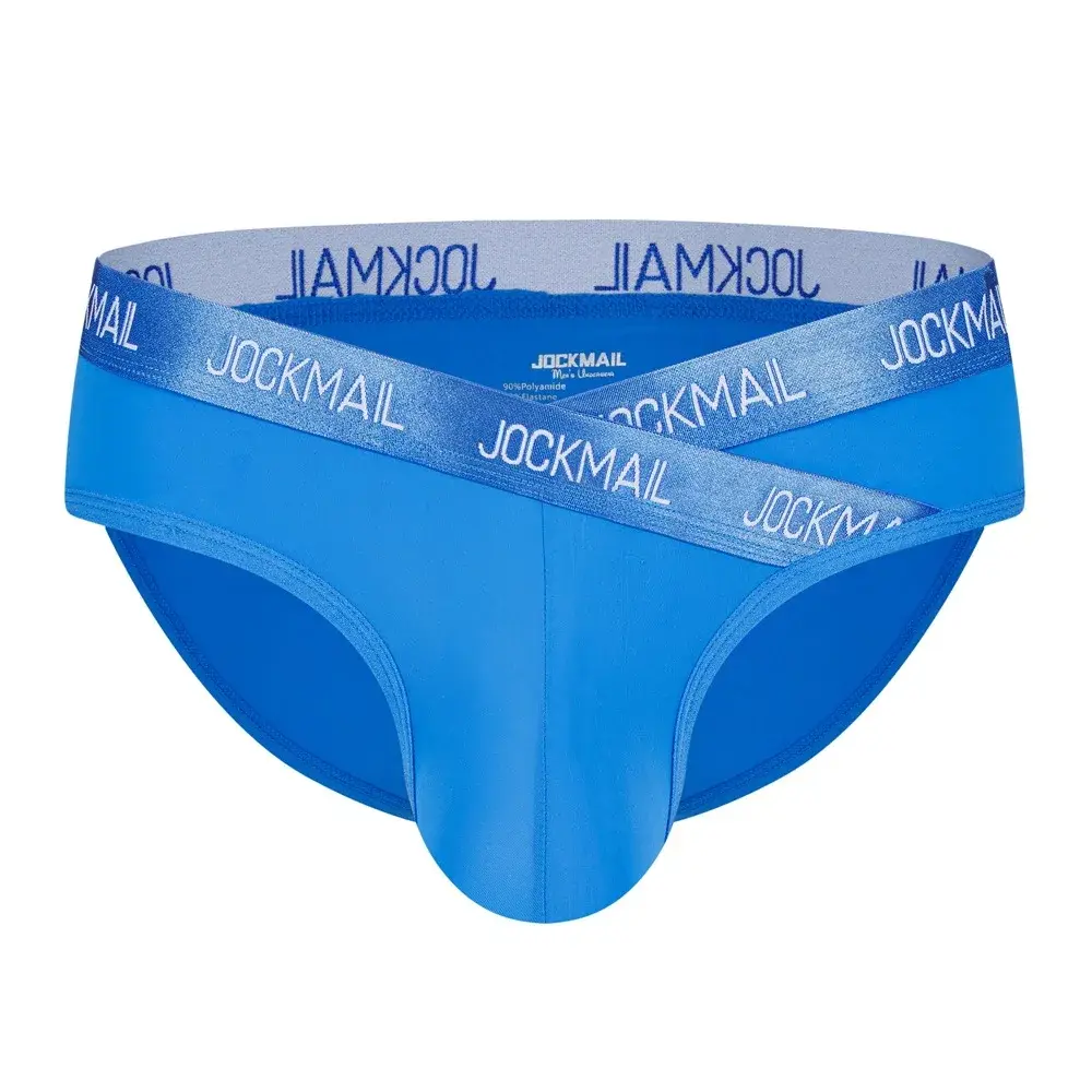 Jockmail Mens Underwear Low Waist Sexy Letter Sports Breathable Summer Ice Silk Briefs Big Bag Nylon Solid Color Man Panties