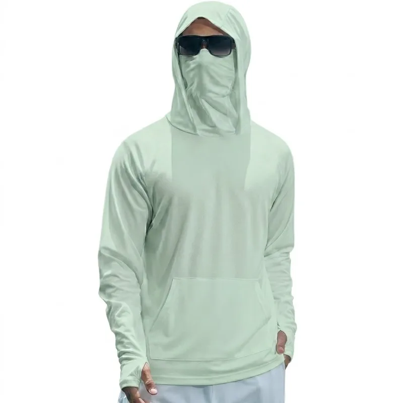 Mens UPF50+ Performance T-Shirt Long Sleeve Summer Hoodie Casual Sun Running Quick Dry Shirts Sunscreen Fishing Ice Silk Tops — image 4