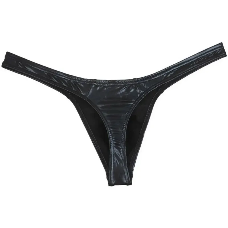 閃亮純色三角褲內褲內衣彈性 T 背丁字褲比基尼人造皮革低腰 M-XL 男士舒適全新