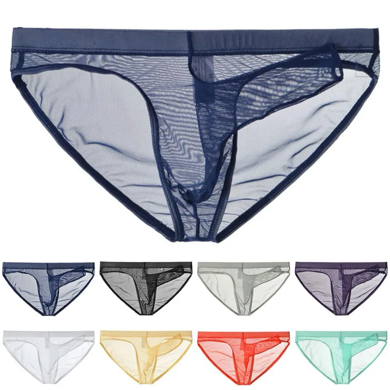 Men\'s Lightweight Mesh Briefs Transparent Elephant Nose Design Ultra Thin Breathable Quick Dry Low Waist Underpants