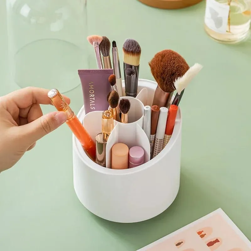 Desktop Cosmetic Brush Organizer 360° Umiikot na Makeup Brushes Holder 7 Grids Lipstick Eyebrow Pen Holder Eye Shadow Storage Box