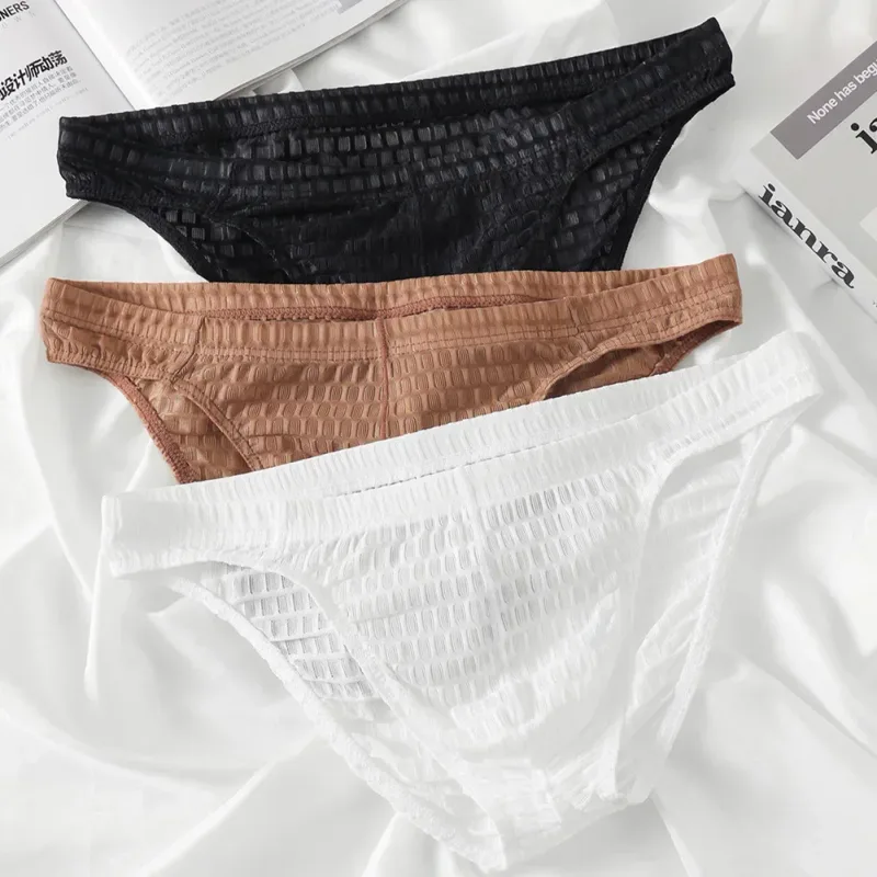 Men's Breathable See Through Underwear Briefs With Low-Waist Design And U Convex Pouch For Support And Comfort