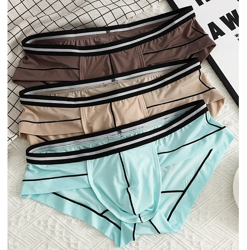 Ice Silk Briefs Seamless Panties Men Bulge Pouch Underwear Male Breathable Underpants Man Sexy U Convex Pouch Bikini Lingerie