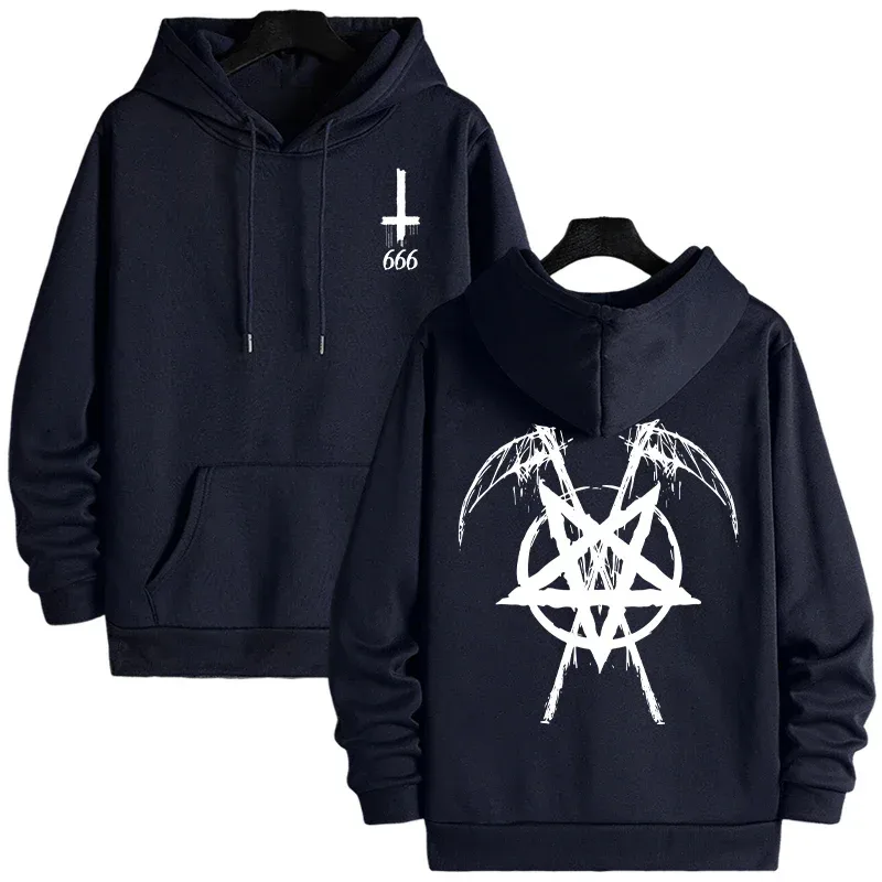 2025 Trendy Mens Hooded Sweatshirts Satan Pentagram Print Autumn Winter Casual Sportswear Urban Fashion Hoodies Male Top Outwear