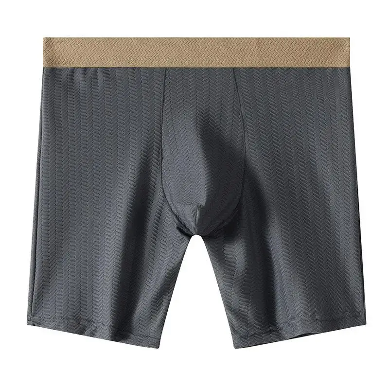 Mens Boxer Shorts Homme Nylon Underwear Man Ice Silk Panites Comfortable U Convex Pouch Middle Long Leg Underpant Male Trunks