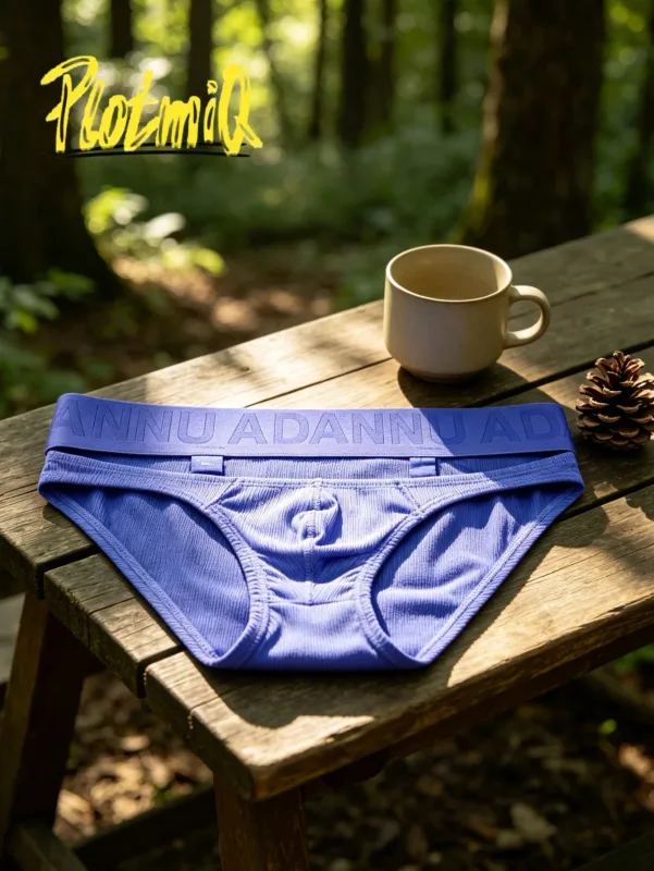 1PCS Mens Ribbed Bikini Briefs Monochrome Logo Wide Waistband Vertical Stripe Fabric 3D Pouch Low Rise Male Underwear