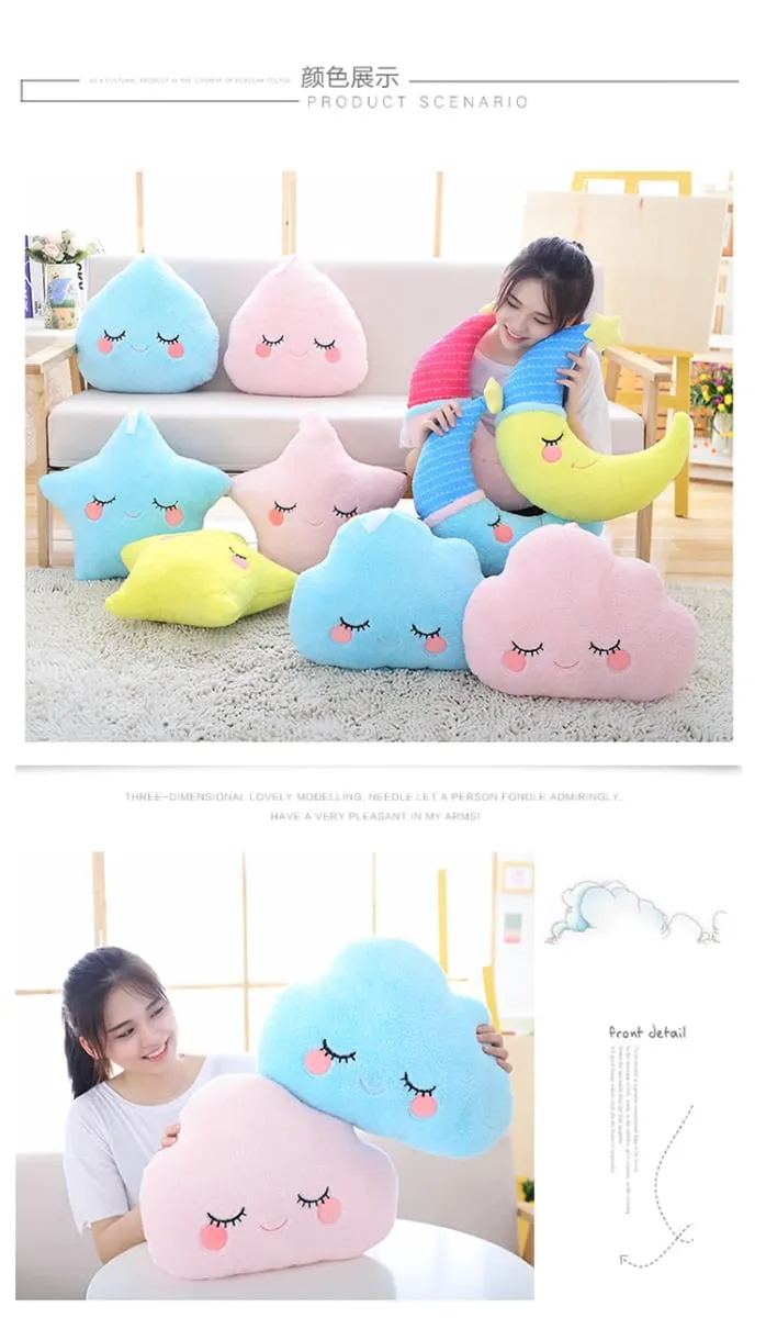 Fantastic Star Cloud Moon Rainbow Plush Pillow Stuffed Sky Natural Cushion Yellow Pink Blue Shy Emotion Plushie Decoration Gift