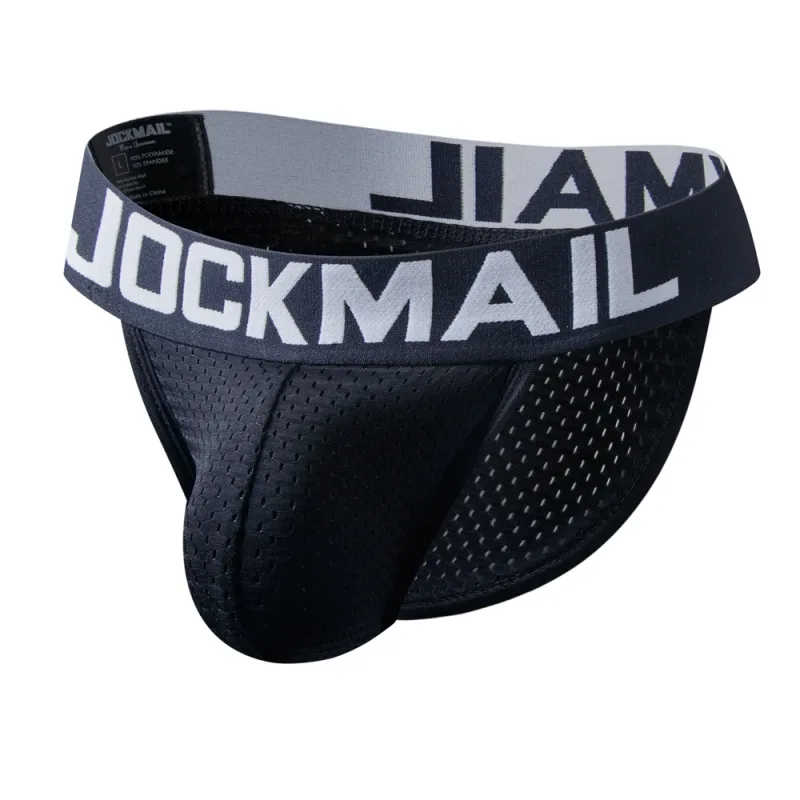 Jockmail Mans Underwear Gay Brief Nylon Mesh Sexy Low Waist Ropa Interior Hombre Letter Embroidery Sissy Panties Male Lingerie