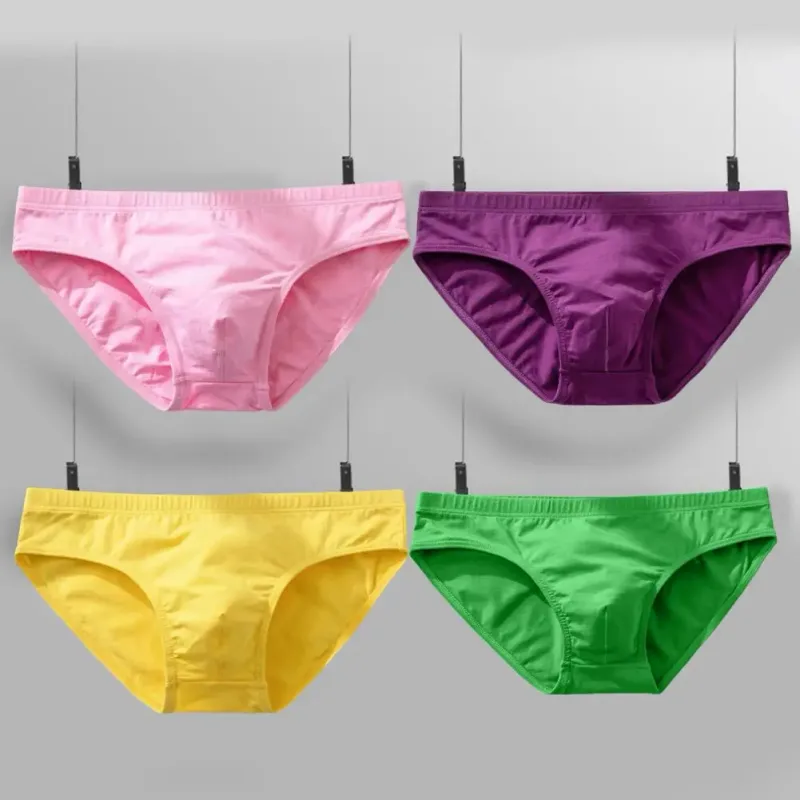 Cotton Briefs Adult Man Briefs Stretchy Breathable Solid Color Male Underwear Low Waist Cotton Underpants Plus Size Men Cotto