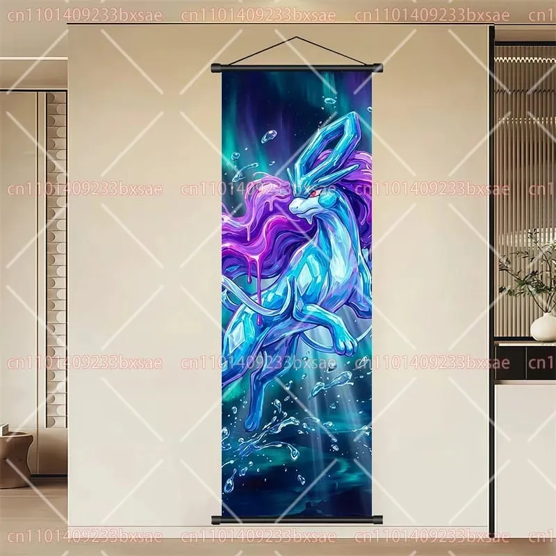 Pokémon Anime HD Scroll Painting Eevee Pikachu Suicune Charizard Mewtwo Διακόσμηση τοίχου με φόντο αφίσα Παιδικό δώρο