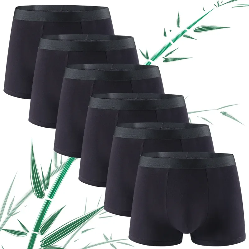 6pcs Bamboo Fiber Men Flat Underwear Solid Color Simple Mid Waist Sports Underpants Soft Breathear High Quality Fabric Knickers