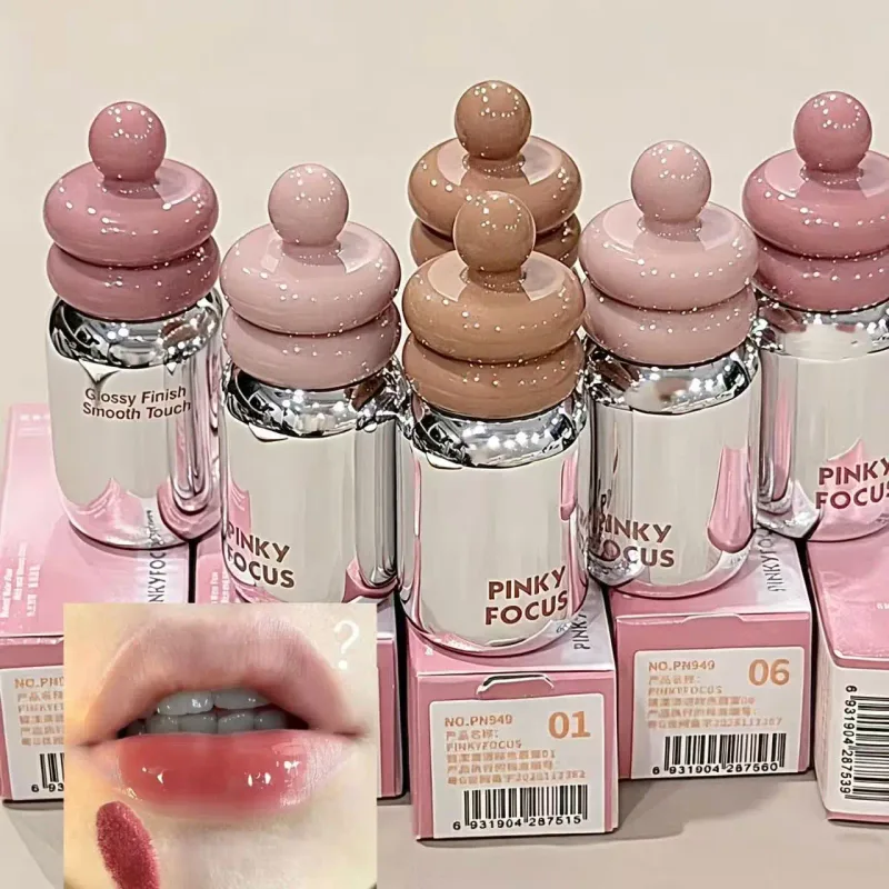 Pinkyfocus ברור שפתון גלוס בגימור זכוכית לחות גוון עירום לא דביק אידיאלי לשכבות להבהרת שפתיים
