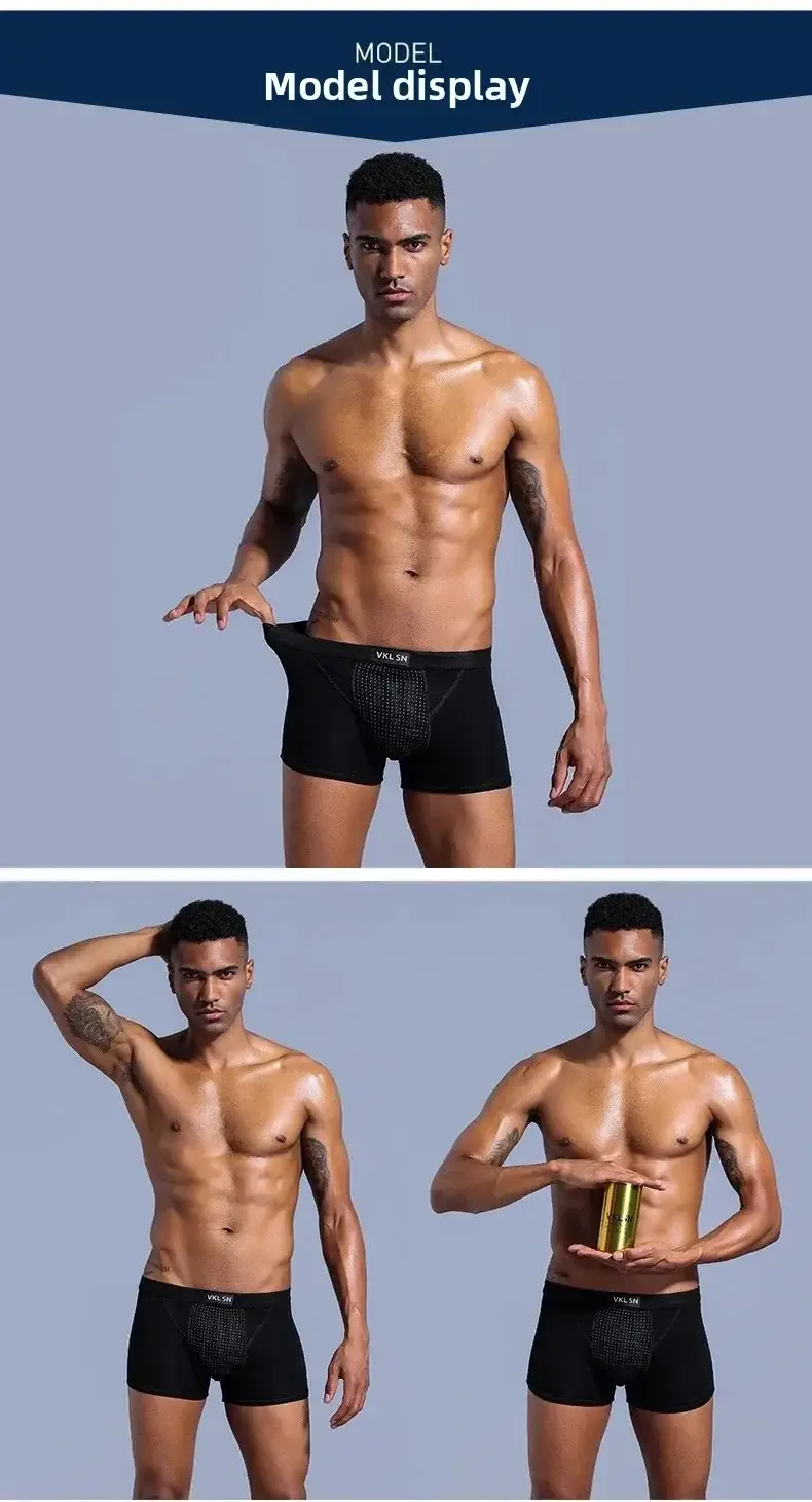 Men's Magnetic Closure Milk Silk Boxer Briefs Anti-Slip Quick-Dry Ultra Soft Breathable Underwear Boxer Shorts