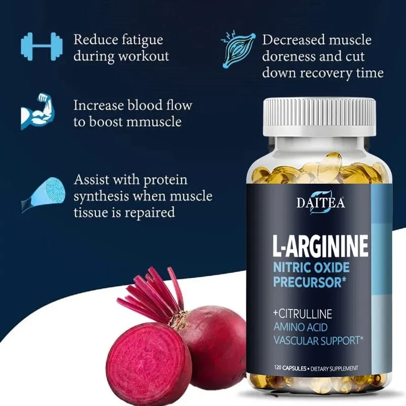 Daitea L-Arginine Supplement - Para sa lakas ng enerhiya at suporta sa pagtitiis habang nag-eehersisyo | Mass ng kalamnan Non-GMO