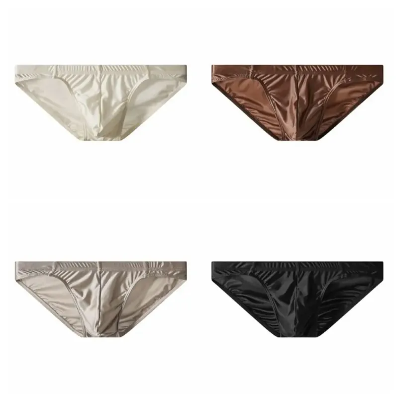 Comfortable Low Waist Men Thin Panties Male Lingerie Simple Men's Underwear Underpants Satin Silk Briefs Gifts