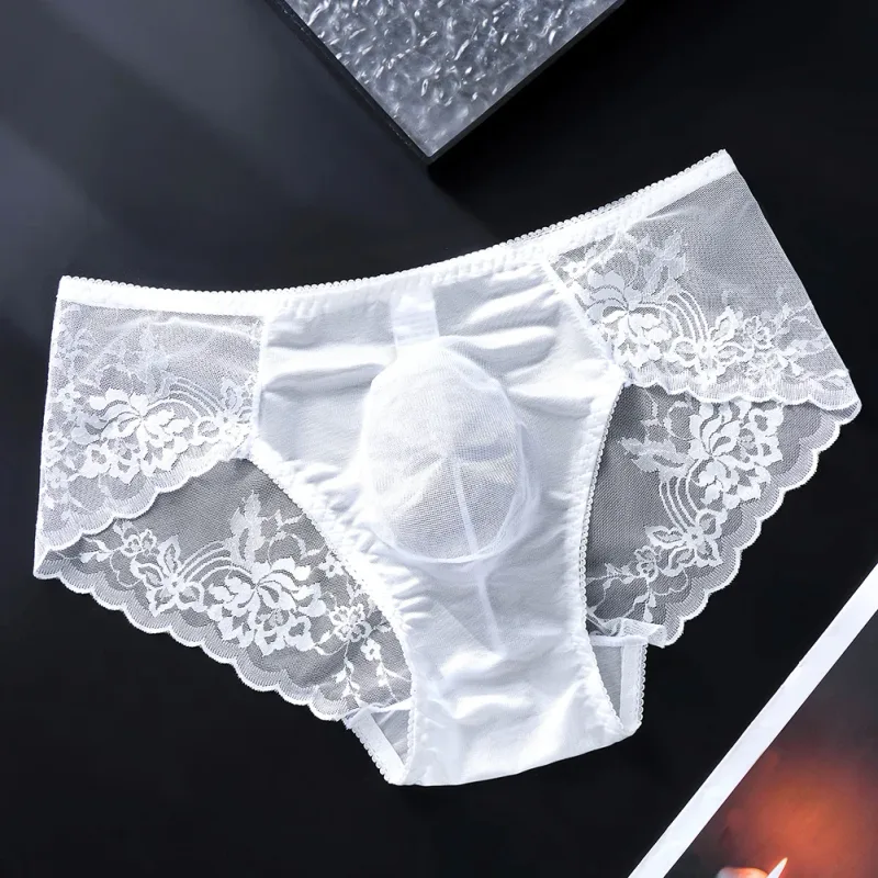 Men Lace Briefs Seamless Ice Silk Briefs Underwear 3D Bulge Pouch Low Waist Gay Panties