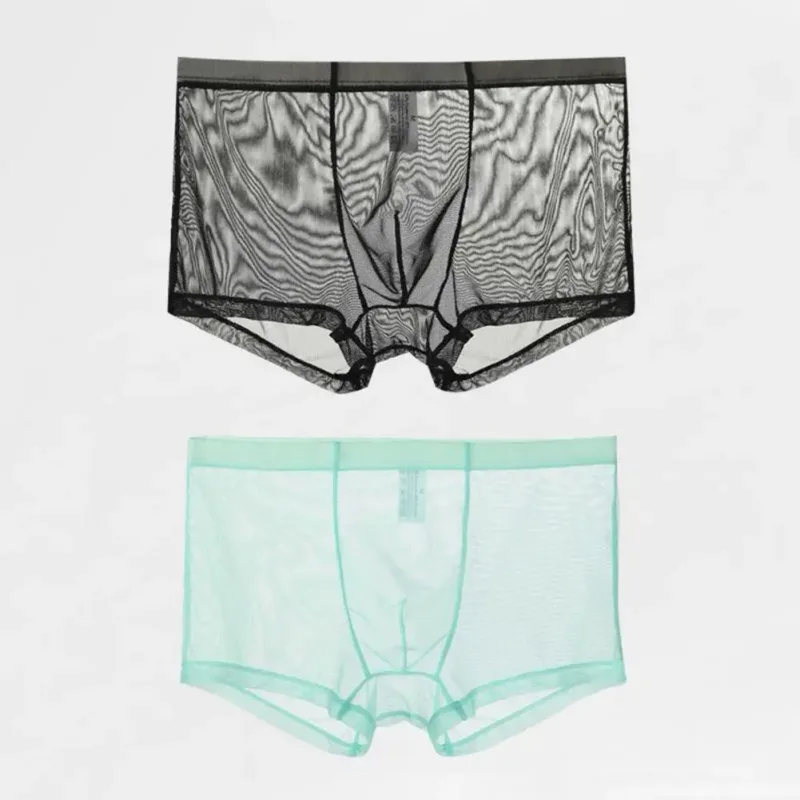 Transparante Boxers voor Mannen Doorzien Mannelijke Onderbroeken Sexy Mesh Lage Taille Ijs Zijde Dunne Koeling Heren Slipje Heren Ondergoed