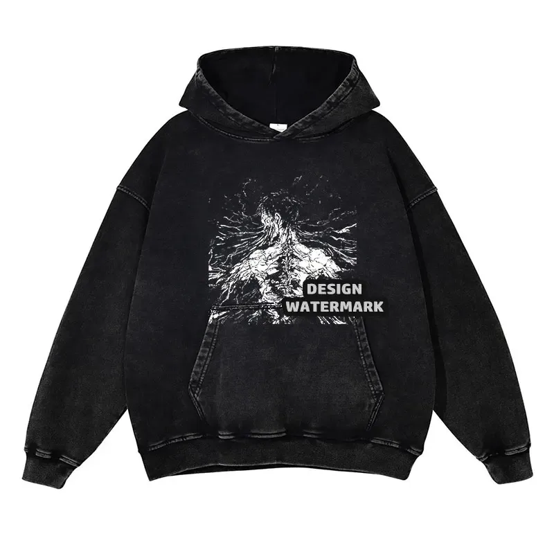 Anime Levi Hoodies Vintage Washed A-Attack on Titan Hoodie Casual Manga Yeager Eren Hooded Sweatshirts Titan Attack Pullover
