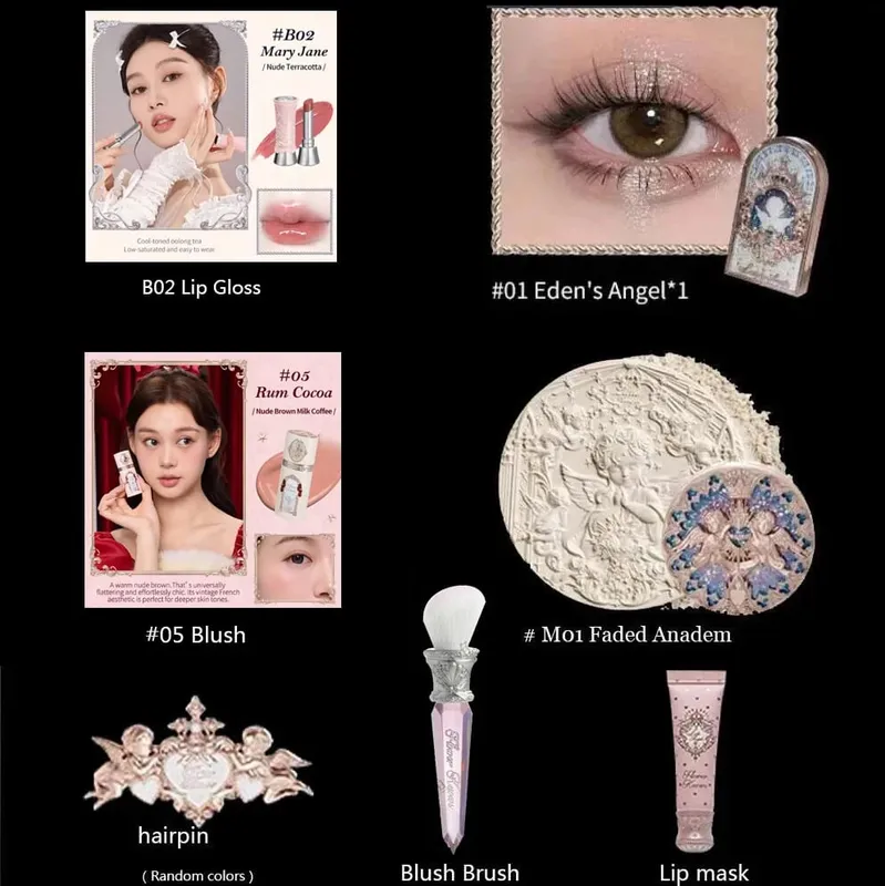 Flower Know Little Angel Collection Kotak Hadiah Makeup Eyeshadow Blush Cream Matte Lipstik Highlighter Kit Lengkap Semua Dalam Satu
