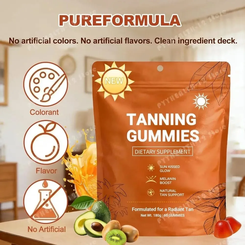 Tanning Gummies para sa Babae Walang Sunless Bronzing Glow Support Vegan Sugar-Free Non-GMO Astaxanthin at Lycopene 60 Count