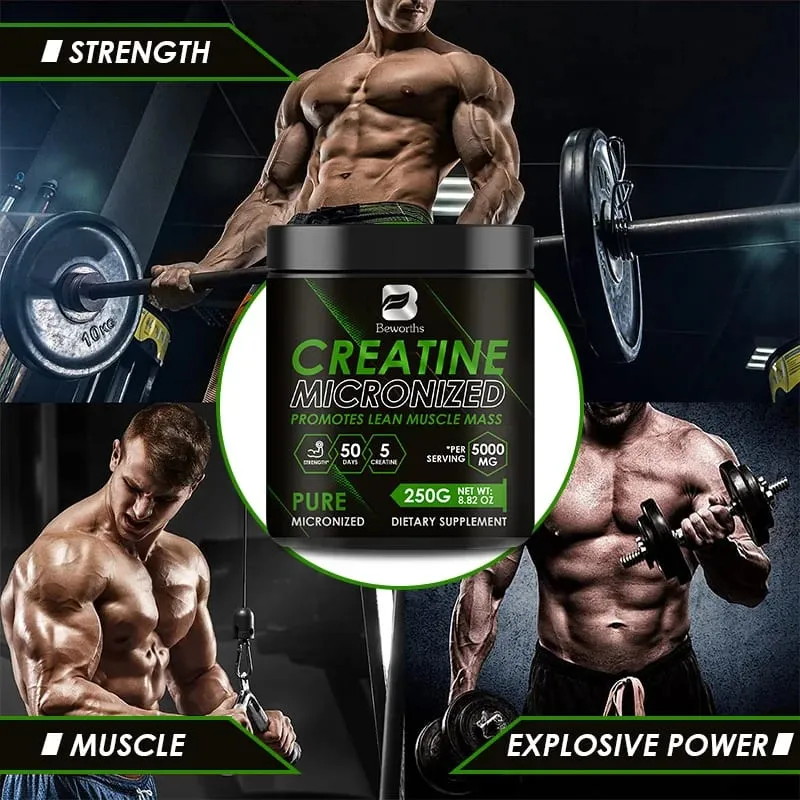 Beworths Creatine Monohydrate Powder 5000Mg for Pre Workout Muscle Building Cellular Energy Brain Immune Health for Gym