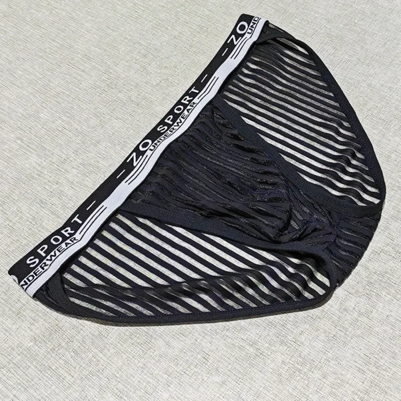 Striped Men's High Slit Sexy Pouch Underwear Ice Silk See Through Comfortable Male Triangle Briefs Man Underclothes