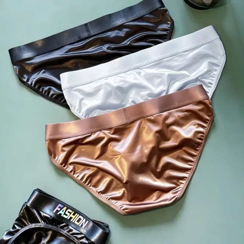 Underwear Men's Triangle Panties Low Waist Ultra Smooth Satin Silky Briefs Lingerie Gradient Letter Glossy Underpants Daily Wear