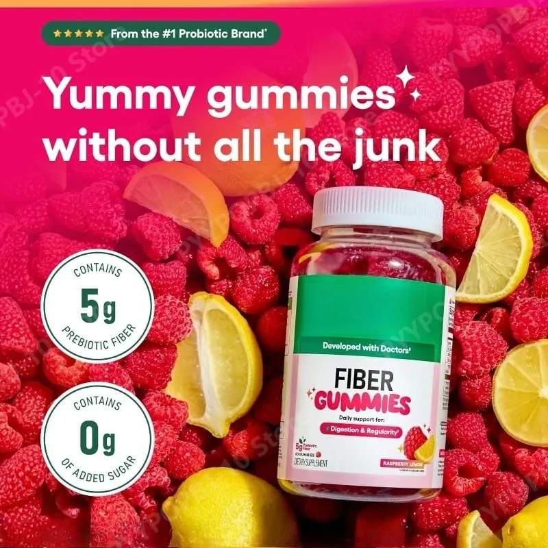 Fiber Gummies Digestive Health Regularity Γεύση Βατόμουρο Λεμόνι Χωρίς Προσθήκη Ζάχαρης Vegan Ρίζα Κιχωρίου Prebiotic 60CT Ενήλικες