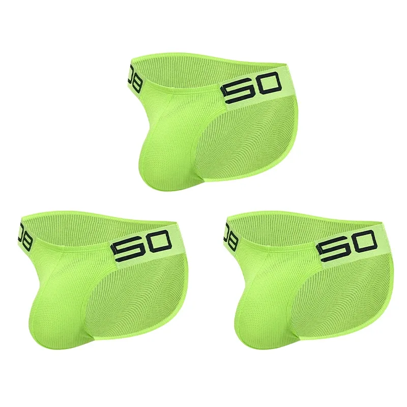 Men's Nylon Blend Mesh Breathable Briefs Horn Splice Letter Embossed Wide Elastic Waistband Fluorescent Color Sexy Underwear