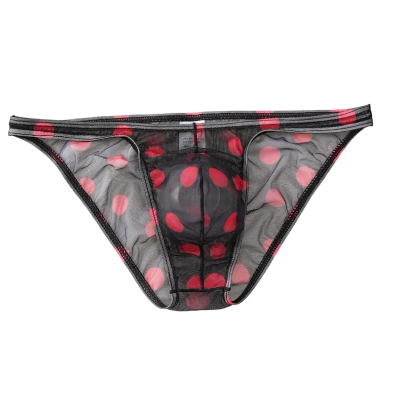 1pc Men Sexy Mesh Sheer Underwear Printed Brief Breathable Low Rise U Shape Pouch Panties Comfortable Lingerie