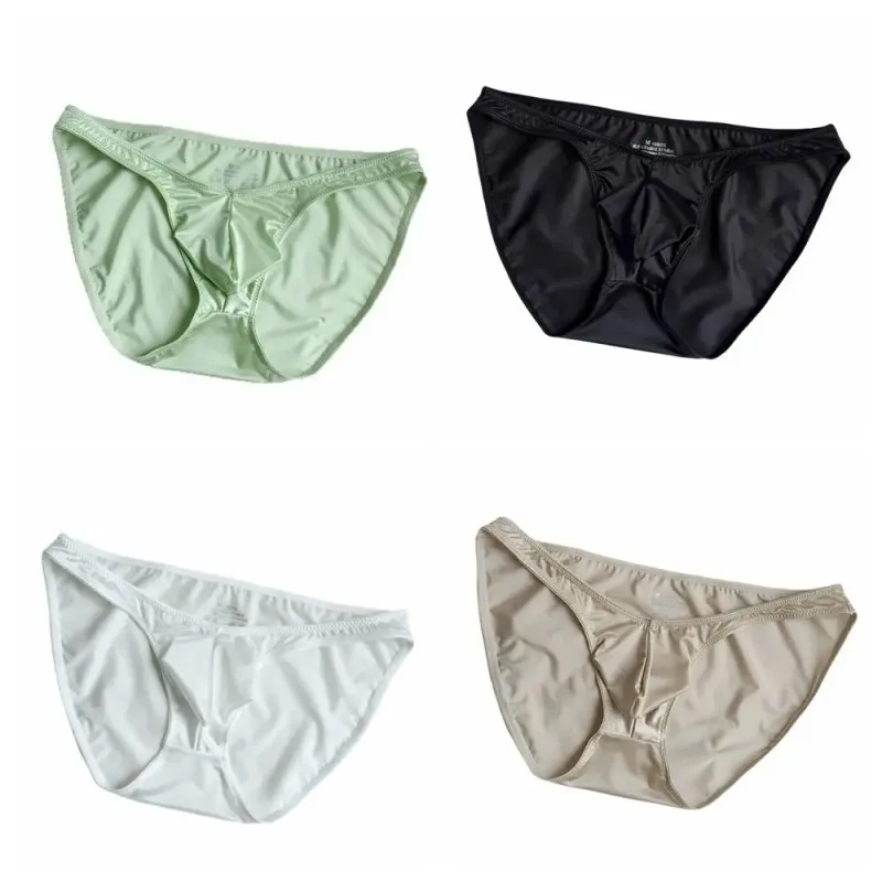 Comfortable Low Waist Men's U-Pouch Underwear Breathable Seamless Satin Silk Briefs Narrow Belt Lingerie Ice Silk Panties Sports
