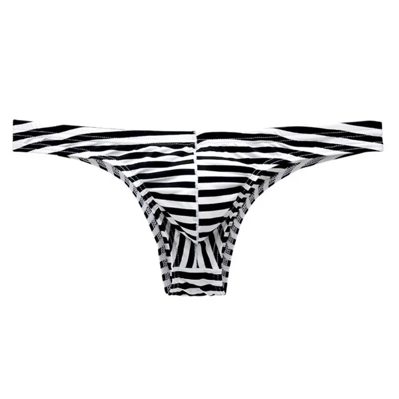 Europe Men's Striped Bikini Briefs Low Waist Sexy U Convex Underwear Male Half Covered Buttocks Tanga Panties Plus Size M-XXXL