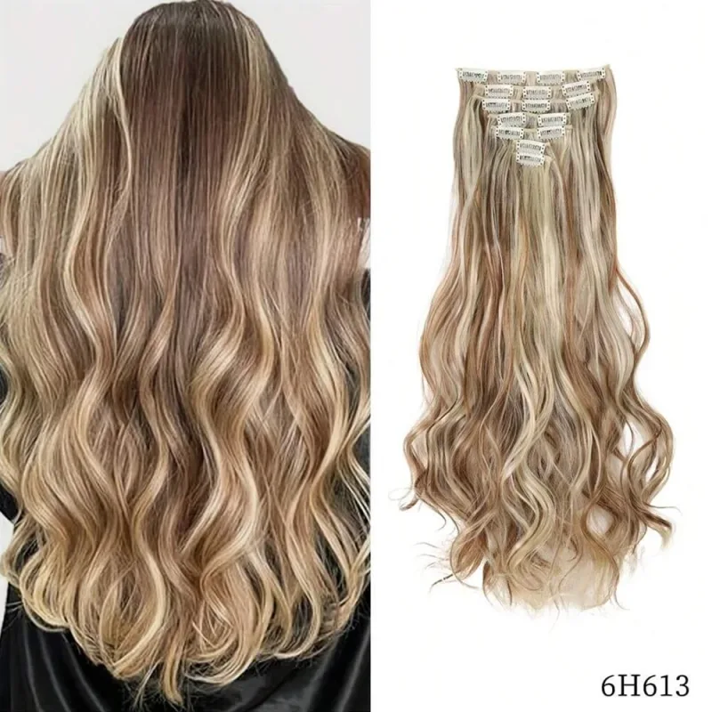 7 κλιπ σε επεκτάσεις μαλλιών Long wave Hairstyle Blck 20 ιντσών Φυσικά Συνθετικά Μαλλιά Καθημερινή Χρήση Hairpiece για γυναίκες