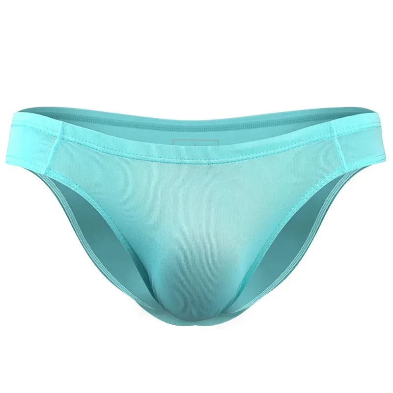 2PCS Men's Underpants Ice Silk Breathable Sexy Thin U Convex Transparent One Piece Low Waist Triangle Shorts Head