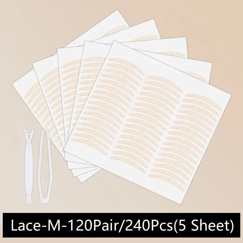 240PCS Eyelid Tape Double Glue Sticker Invisible Double Fold Eyelid Lace Paste Clear Beige Stripe Self-adhesive Eye Makeup Tool